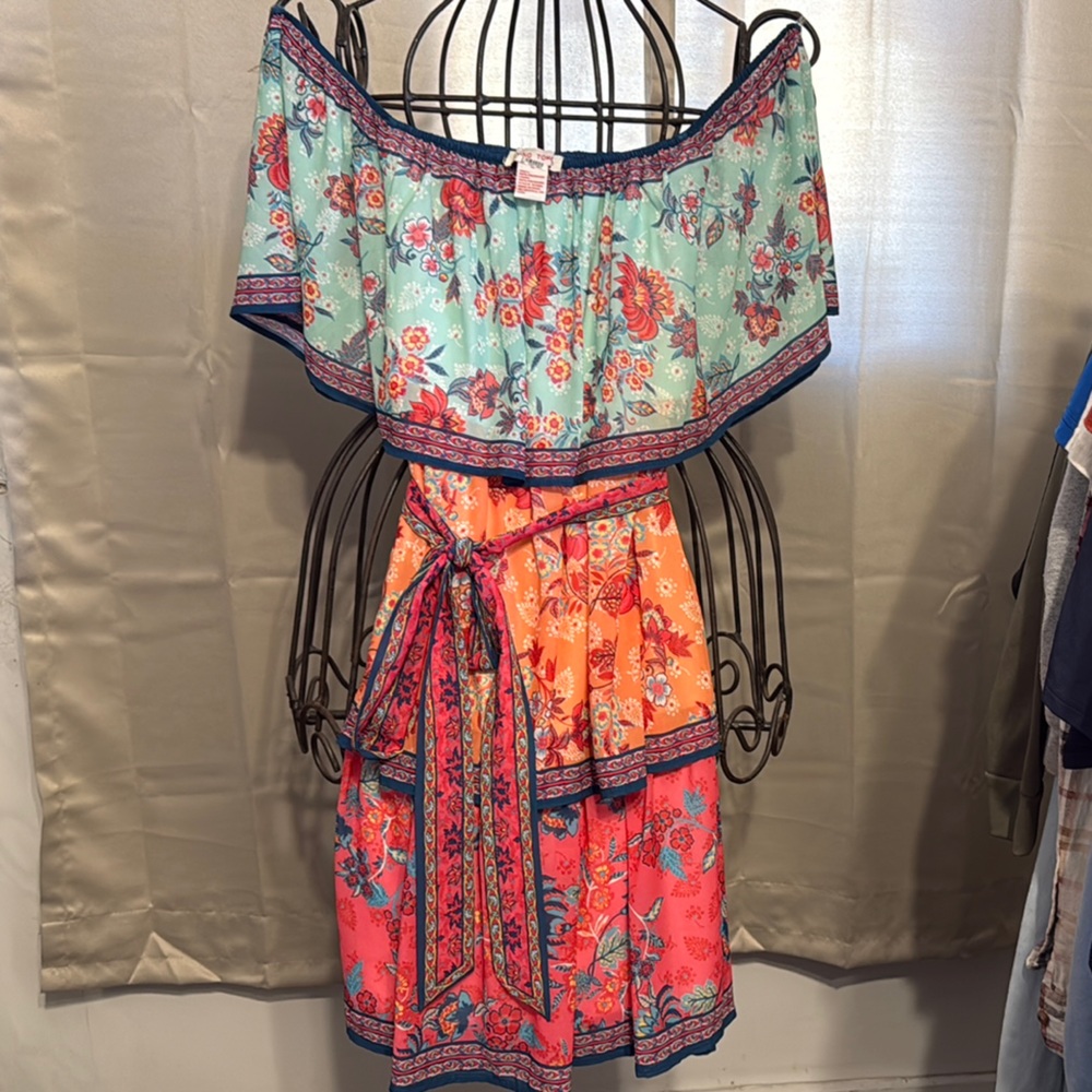 Flying Tomato Floral Off-Shoulder Dress - Mint, Orange, Pink